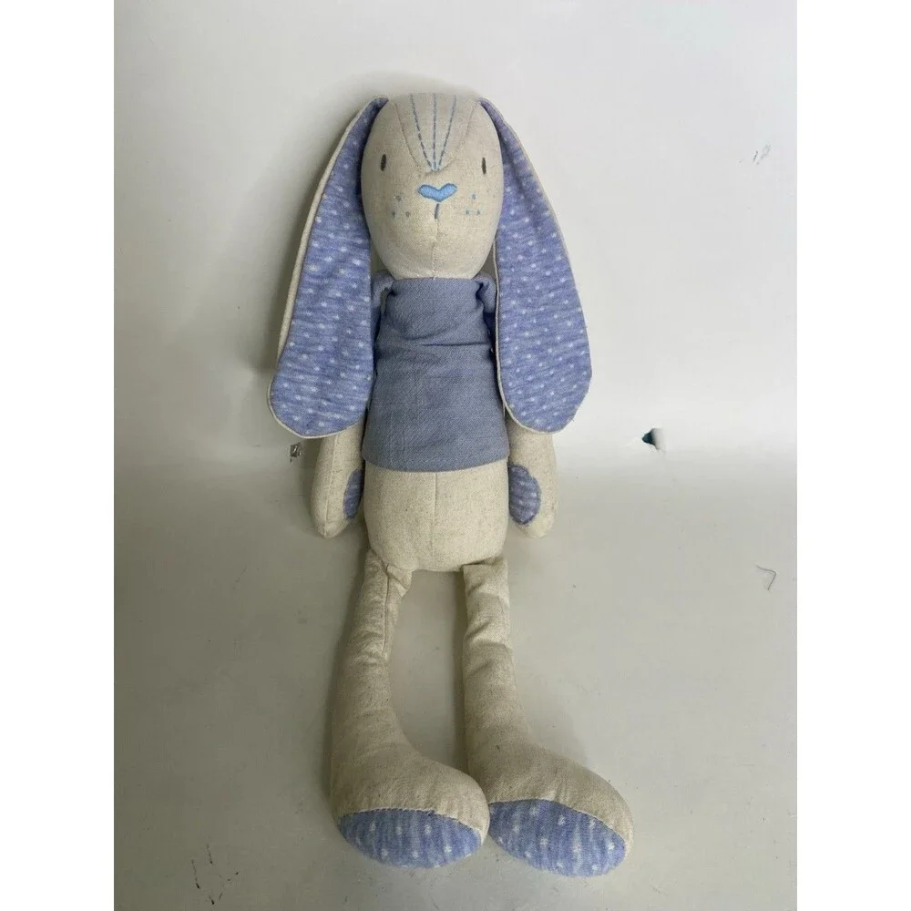 Demdaco Blue Bunny Linen Plush Stuffed Toy Animal Easter